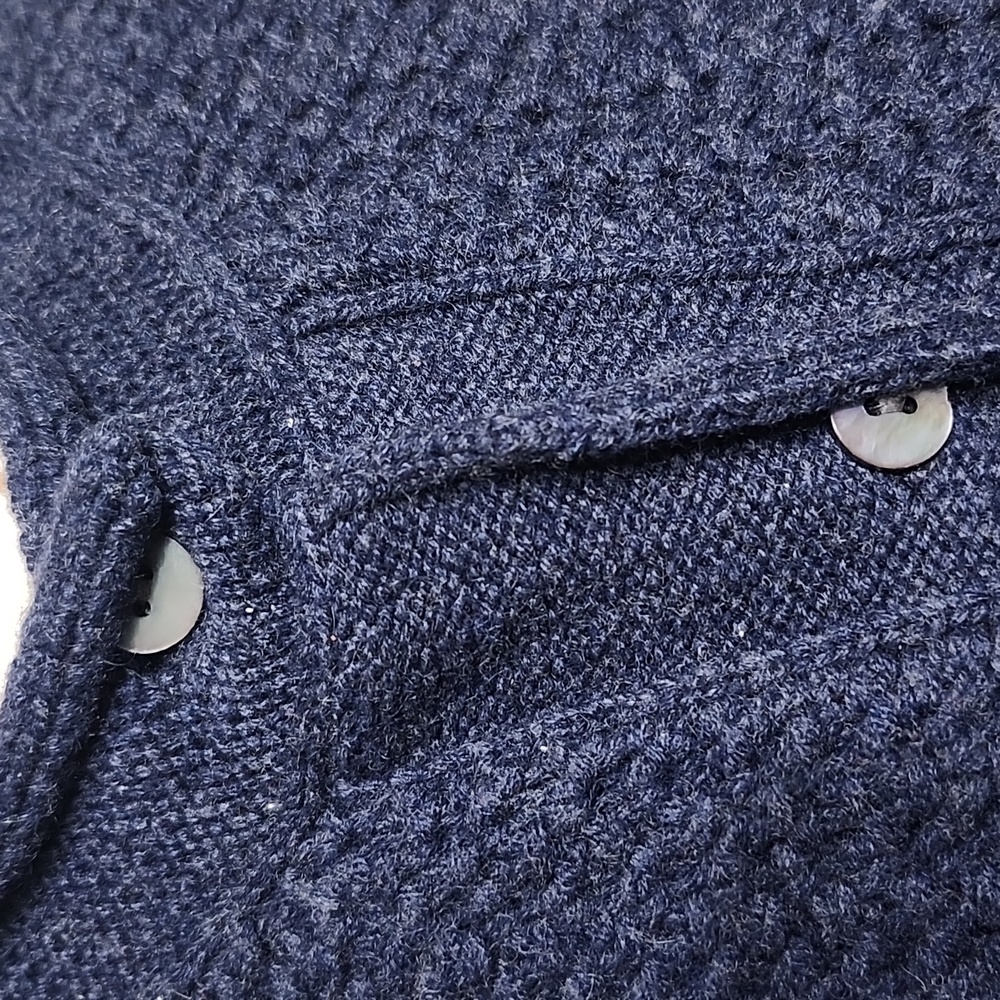TSE $599 Navy Cashmere Cardigan Abalone Shell Buttons Cable Knit Crop Sz. M EUC - Picture 4 of 13